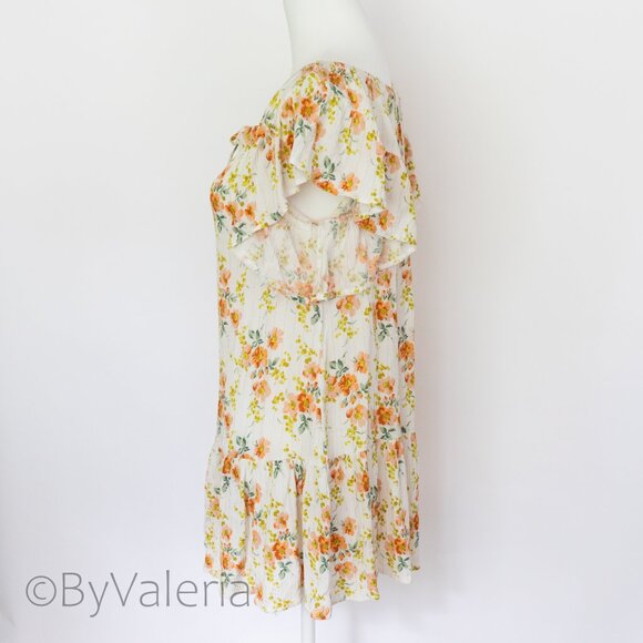 Cupcakes & Cashmere Floral Peasant Off-Shoulder Ruffle Mini Dress Size S Resort - Picture 2 of 9